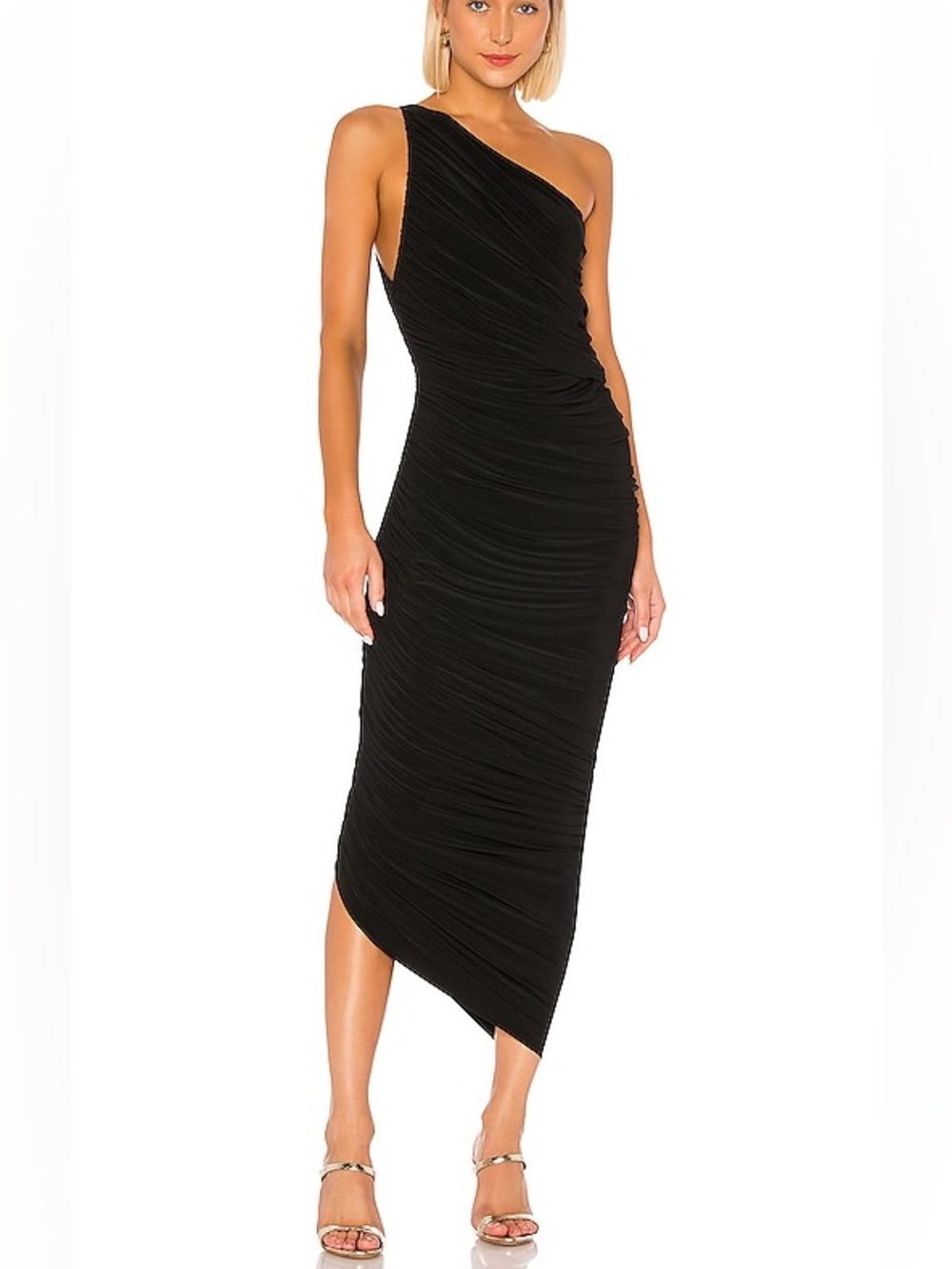 Norma Kamali Black Diana one-shoulder ruched stretch-jersey gown Sz XS